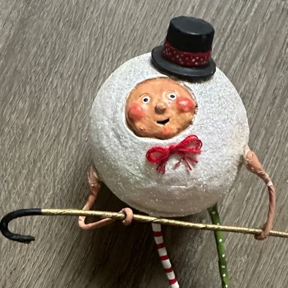 Whimsical Lori C. Mitchell Holiday Snowman with Red and Green Stripes - Picture 3 of 13